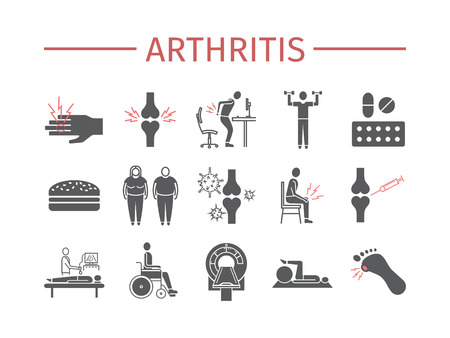 Arthritis. Symptoms, Treatment. Icons set. Vector signsのイラスト素材
