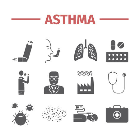 Asthma Symptoms. Asthma icons. Vector set.のイラスト素材