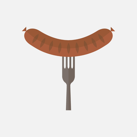 Sausage on the fork. Flat icon.のイラスト素材