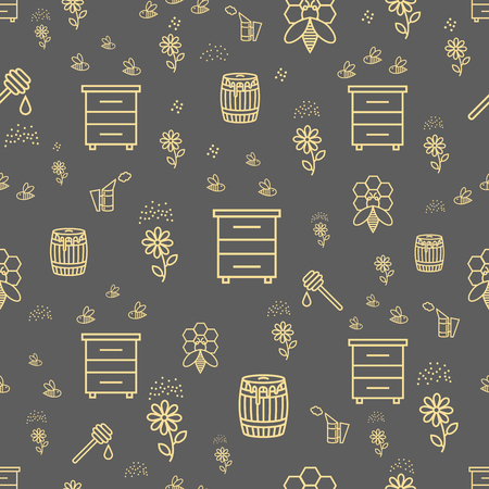 Bee honey seamless pattern with products bee-keeper garden isolatedのイラスト素材