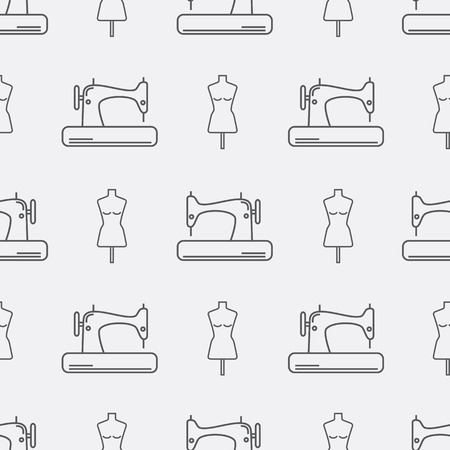 Sewing machine and mannequin. Seamless patternのイラスト素材