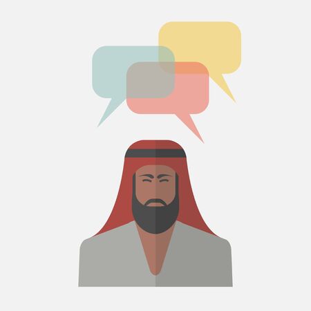 Arab man with colorful dialog speech bubblesのイラスト素材