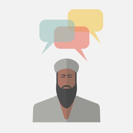 Arab man with colorful dialog speech bubblesの写真素材