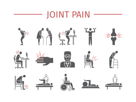 Joint pain. Icons set. Vector signs for web graphics.のイラスト素材