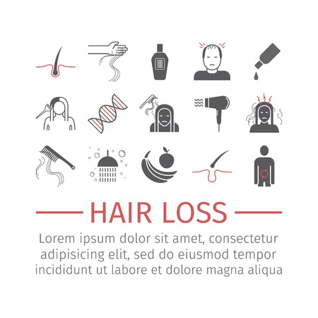 Hair Loss. Flat icons set. Vector signsのイラスト素材