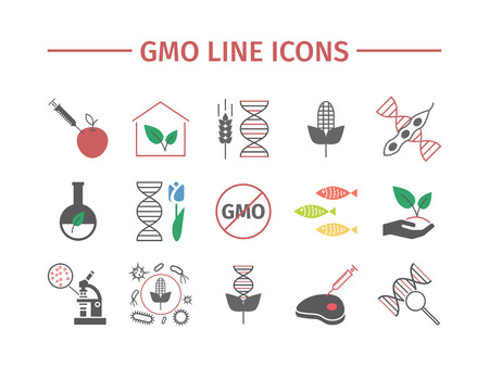 GMO. Genetically modified organism. Flat icons set. Vector signsのイラスト素材