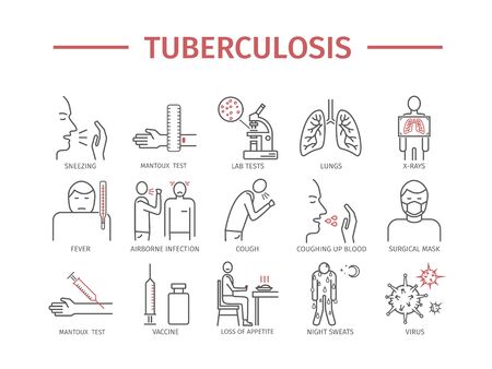 Tuberculosis Symptoms, Treatment. Line icons set. Vector signs for web graphics.の写真素材