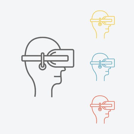 Virtual reality VR . Line icon.のイラスト素材