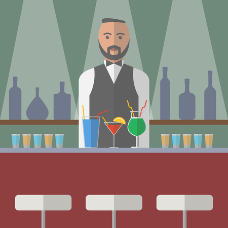 Barman in the bar. Vector illustrationのイラスト素材