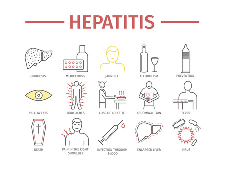 Hepatitis line icon Infographics. Vector signs for web graphics.の写真素材