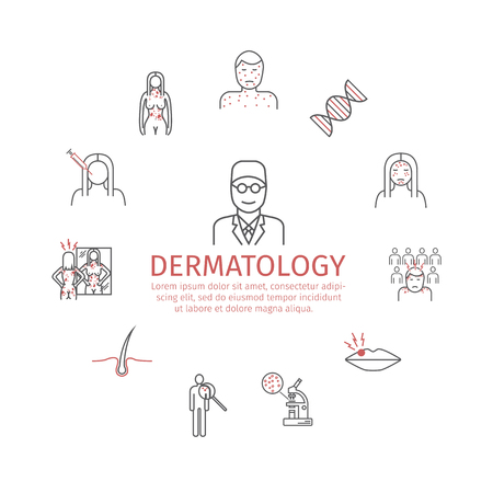 Dermatology banner. Line icons set. Vector signs for web graphics.のイラスト素材