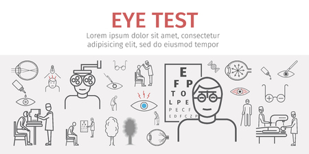 Eye vision test banner. Line icons set. Infographics. Vector signsのイラスト素材