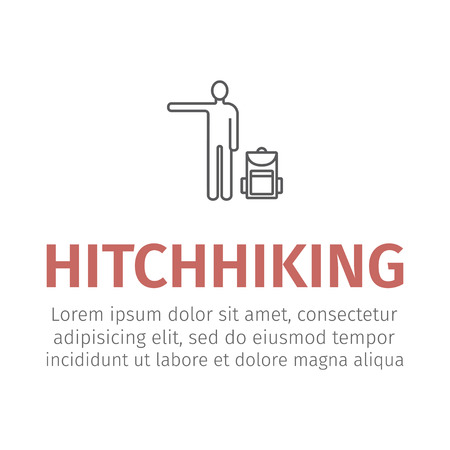 Hitchhiking road travel. Man with a backpack stopped car.のイラスト素材