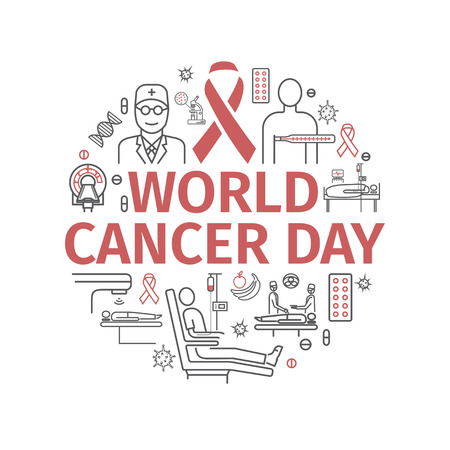 February 4, World Cancer Day. Infographics Banner. Line icons set. Vector sign for web graphic.のイラスト素材