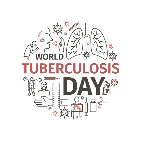 Tuberculosis infographic Symptoms, Treatment. Line icons set. Vector signs for web graphics.のイラスト素材