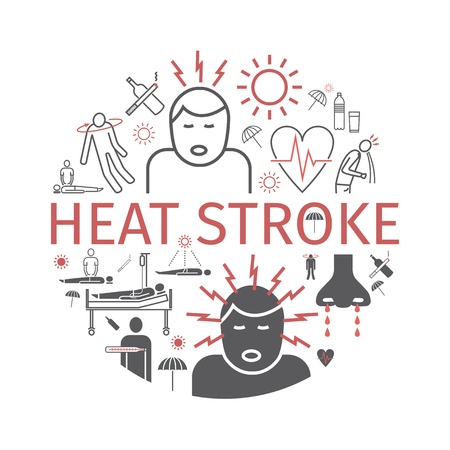 Heat stroke banner. Line icons set. Vector signs.のイラスト素材