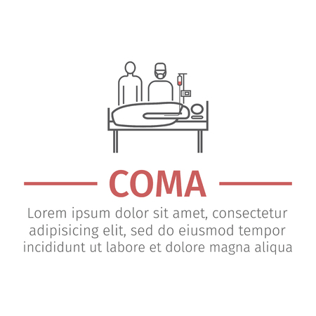 Hospital bed or hospital ward symbol. Man in a coma. Vector illustrationのイラスト素材