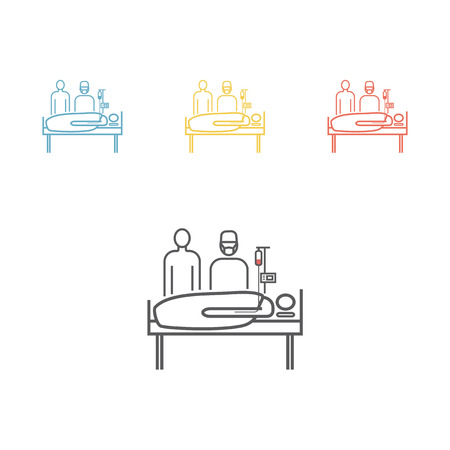 Hospital bed or hospital ward symbol. Man in a coma. Vector illustration for websites.のイラスト素材