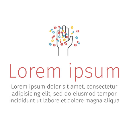 Hand holding pile of pills. Vector signs for web graphics.のイラスト素材