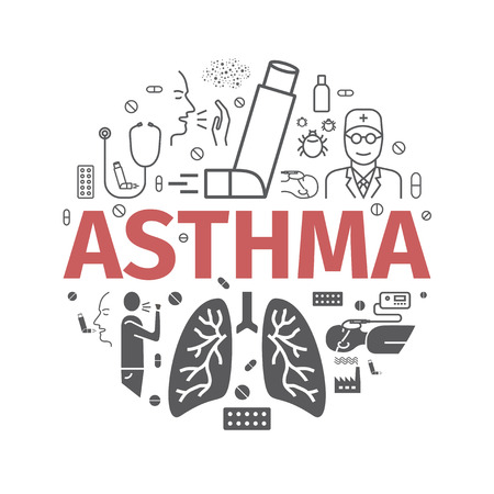 Asthma banner Symptoms. Asthma icons Vector set.のイラスト素材