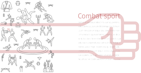 Martial Arts Line Icons Banner Elements Of Infographics Vector