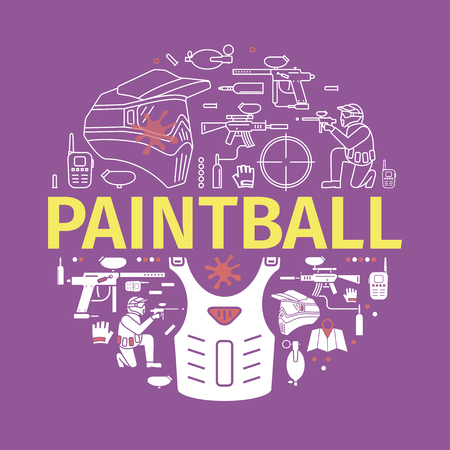 Paintball banner. Vector illustration. Icons line setの写真素材