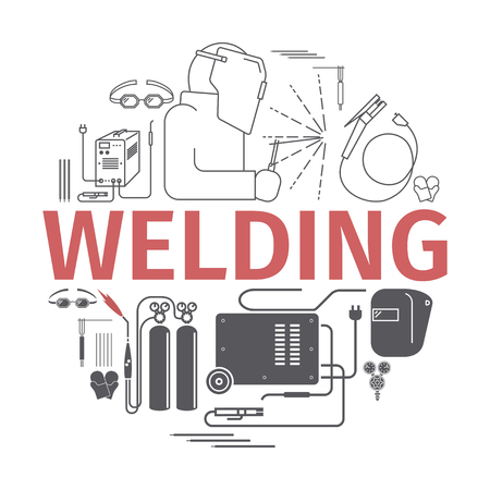 Welding banner. Line icons set. Vector signsのイラスト素材