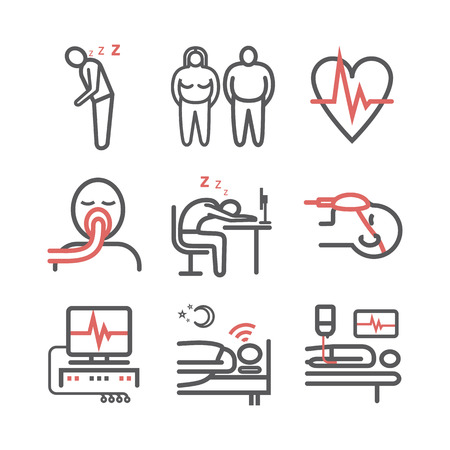 Sleep Apnea. Symptoms, Treatment. Line icons. Vector signs for web graphicsのイラスト素材