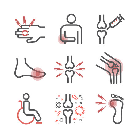 Arthritis. Symptoms, Treatment. Line icons Vector signs for web graphicsのイラスト素材