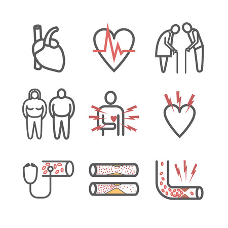 Atherosclerosis. Symptoms. Line icons. Vector signs for web graphicsのイラスト素材
