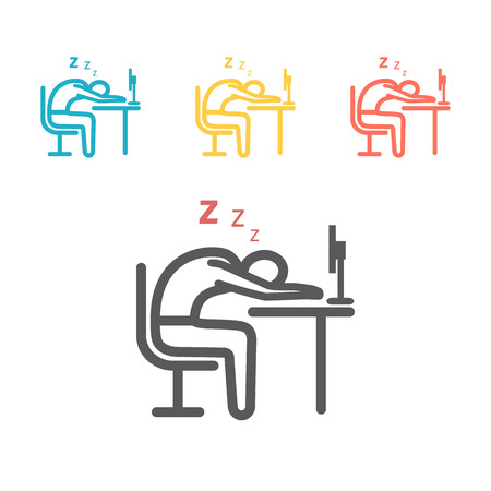 Businessman falls asleep on the work. Tired man. Line iconのイラスト素材