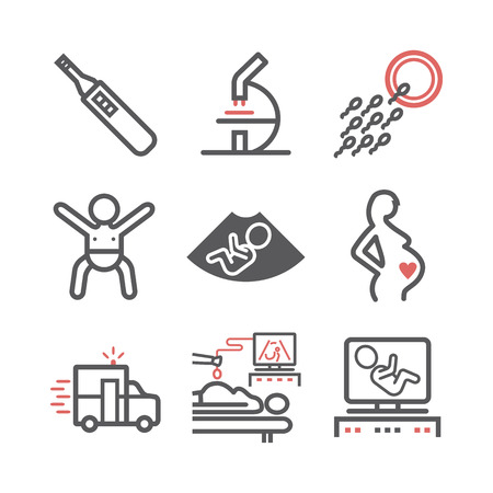 Pregnancy line icons set. Infographics. Vector signs for web graphics.のイラスト素材