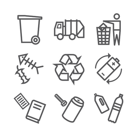 Recycling line icons. Waste sorting set. Vector illustration.のイラスト素材