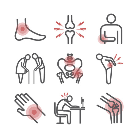 Joint pain. Flat icons set. Vector signs for web graphics.のイラスト素材