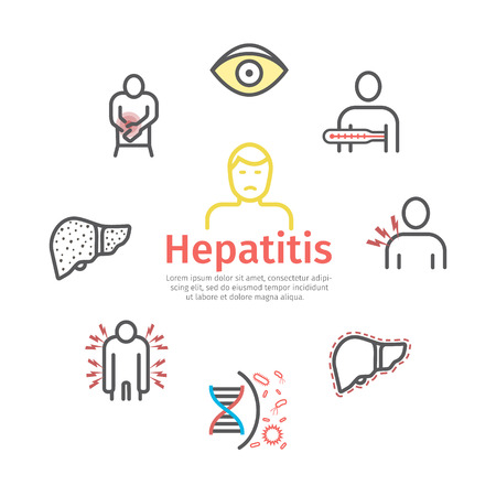 Hepatitis banner line icon Infographics. Vector signs for web graphics.のイラスト素材