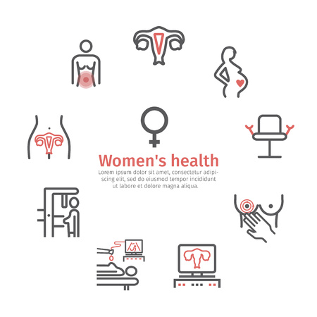 Women Health banner. Line icons set. Vector signs for web graphics.のイラスト素材