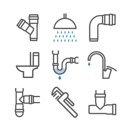 Plumbing, water pipes, sewerage line icon set. Vector illustration.のイラスト素材