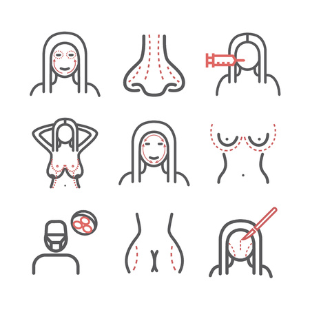 Cosmetic surgery. Elements of infographics. Breast augmentation signs. Vector signs for web graphics.のイラスト素材