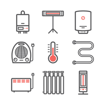 Heating and cooling icons isolated on white. Ventilation and conditioning vectorのイラスト素材