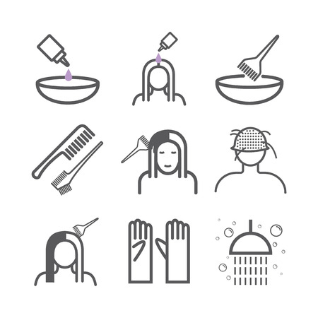Hair coloring. Line icons set. Vector signs for web graphics.のイラスト素材