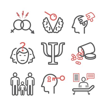 Psychology line icons set. Conceptual signs. Vector illustrationのイラスト素材