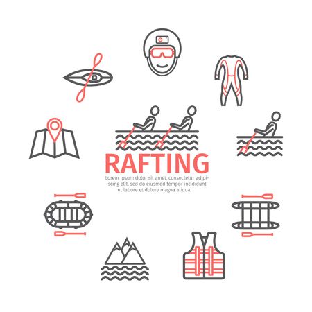 Rafting banner, line icons set. Vector signs for web graphics.のイラスト素材