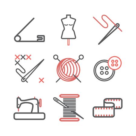 Sewing infographics, Tailoring line icons. Vector signs for web graphics.のイラスト素材