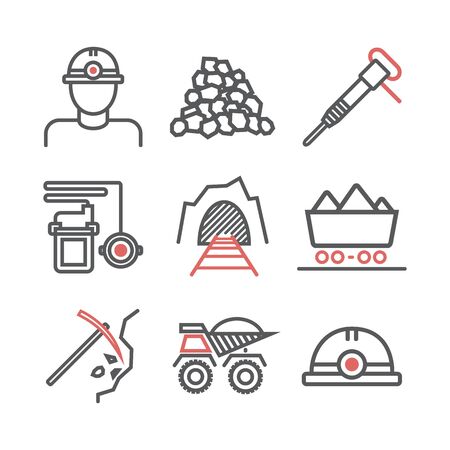 Coal mining. LIne icon set. Vector signs for web graphics.のイラスト素材