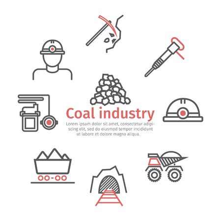 Coal mining banner. Line icon set. Vector signs for web graphics.のイラスト素材