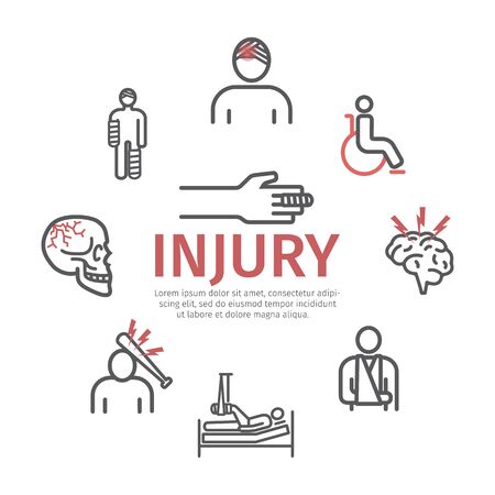 Injury banner, line icons set. Vector signs for web graphics.のイラスト素材