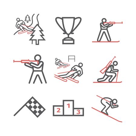Biathlon line icon. Vector signs for web graphics.のイラスト素材