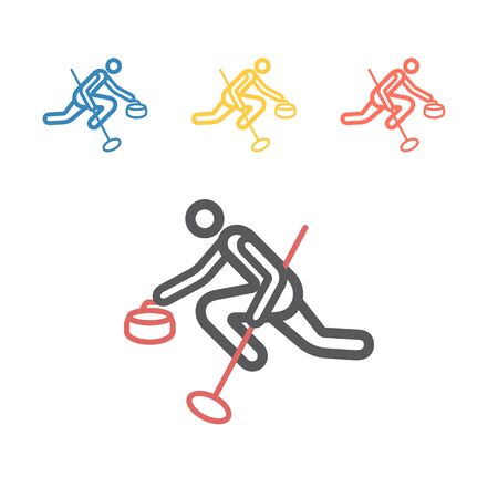 Curling game sport line icon. Vector signs for web graphics.のイラスト素材