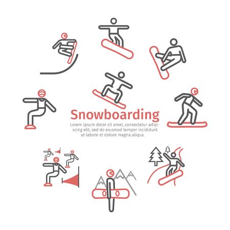 Snowboard banner. Line icon. Vector signs for web graphics.のイラスト素材
