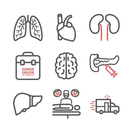 Organ transplantation line icons set. Vector signs for web graphics.のイラスト素材